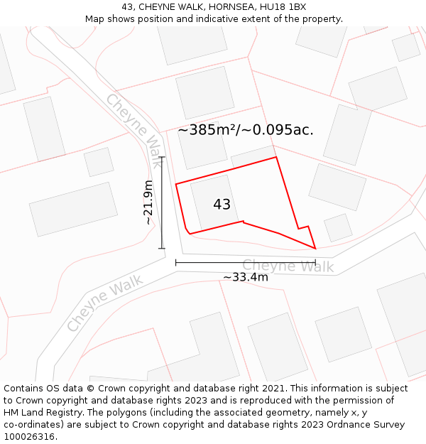 43, CHEYNE WALK, HORNSEA, HU18 1BX: Plot and title map