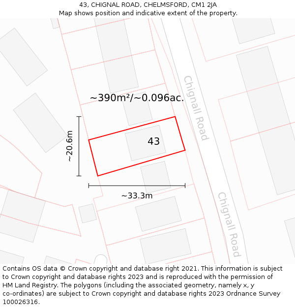 43, CHIGNAL ROAD, CHELMSFORD, CM1 2JA: Plot and title map