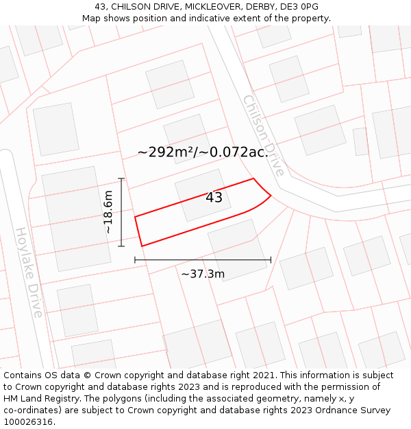 43, CHILSON DRIVE, MICKLEOVER, DERBY, DE3 0PG: Plot and title map