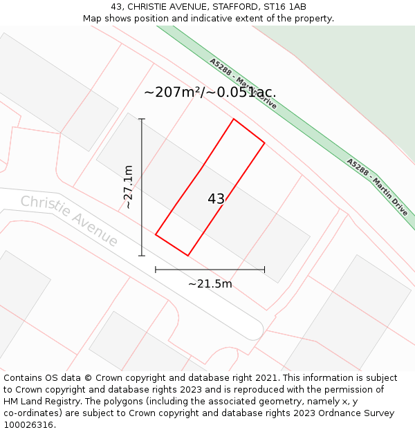 43, CHRISTIE AVENUE, STAFFORD, ST16 1AB: Plot and title map