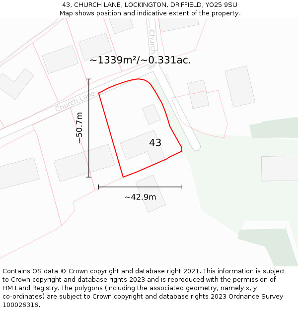 43, CHURCH LANE, LOCKINGTON, DRIFFIELD, YO25 9SU: Plot and title map