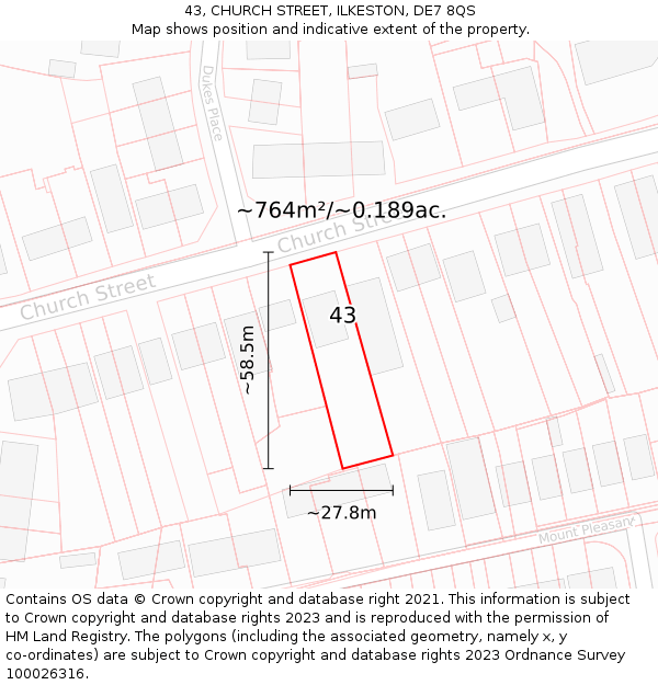 43, CHURCH STREET, ILKESTON, DE7 8QS: Plot and title map