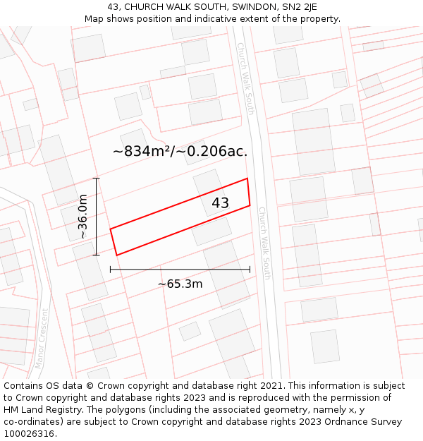 43, CHURCH WALK SOUTH, SWINDON, SN2 2JE: Plot and title map