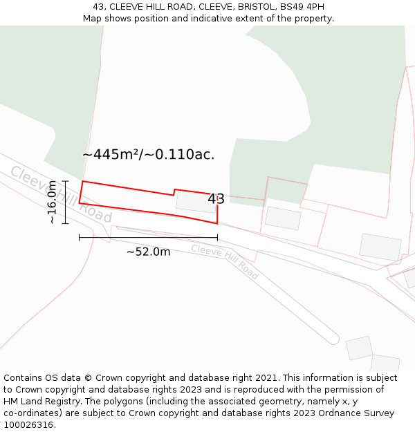 43, CLEEVE HILL ROAD, CLEEVE, BRISTOL, BS49 4PH: Plot and title map