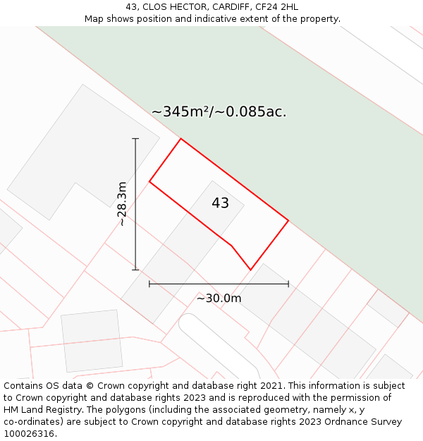 43, CLOS HECTOR, CARDIFF, CF24 2HL: Plot and title map