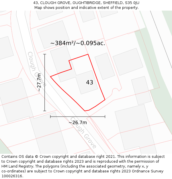 43, CLOUGH GROVE, OUGHTIBRIDGE, SHEFFIELD, S35 0JU: Plot and title map