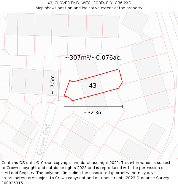43, CLOVER END, WITCHFORD, ELY, CB6 2XD: Plot and title map