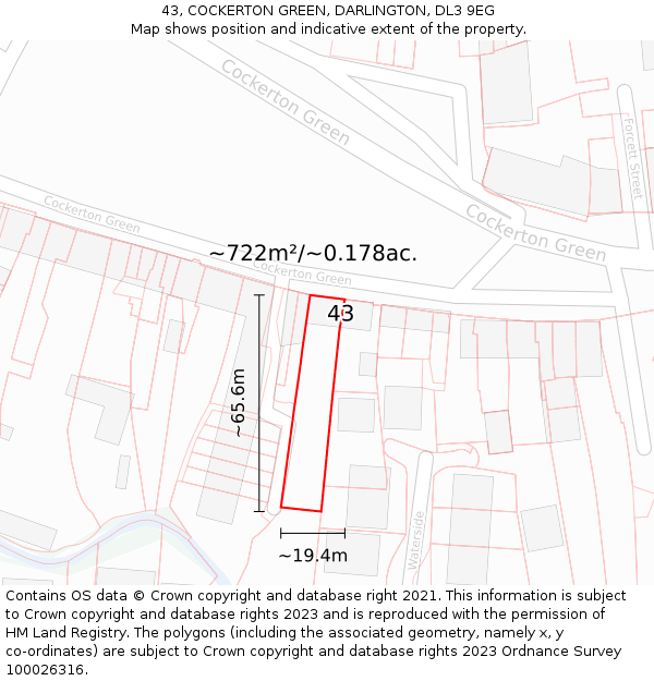 43, COCKERTON GREEN, DARLINGTON, DL3 9EG: Plot and title map