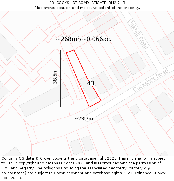 43, COCKSHOT ROAD, REIGATE, RH2 7HB: Plot and title map