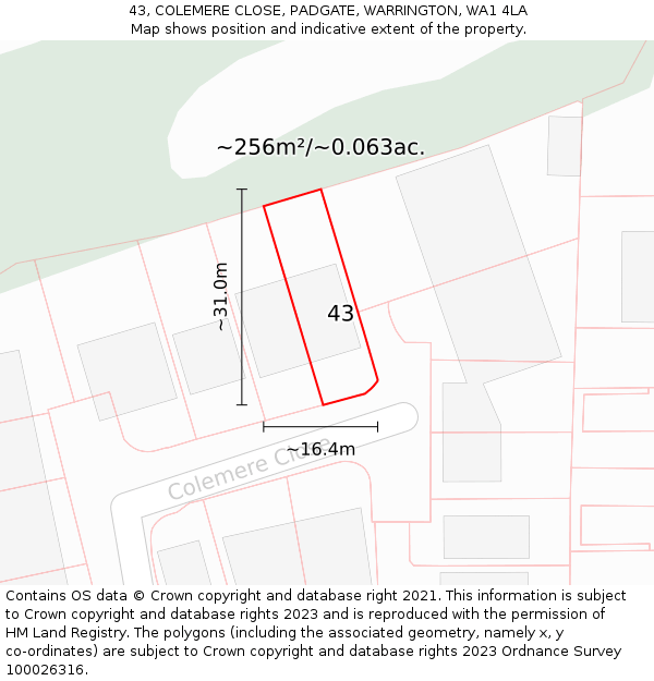 43, COLEMERE CLOSE, PADGATE, WARRINGTON, WA1 4LA: Plot and title map