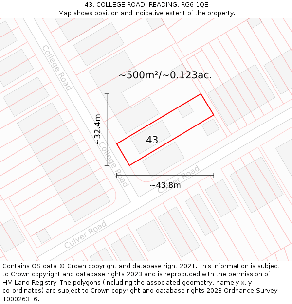 43, COLLEGE ROAD, READING, RG6 1QE: Plot and title map
