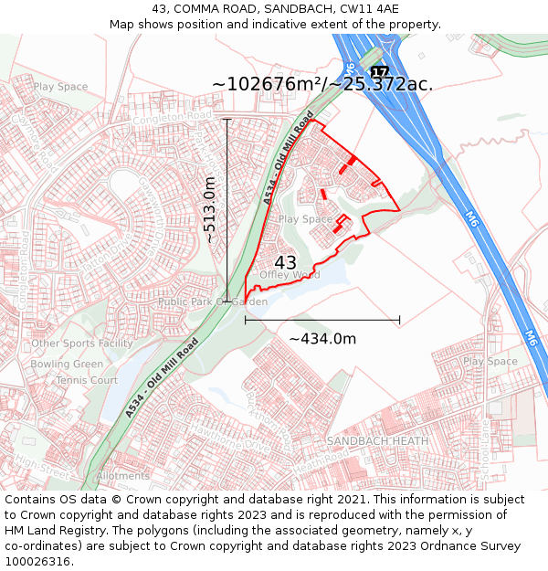 43, COMMA ROAD, SANDBACH, CW11 4AE: Plot and title map