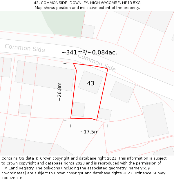 43, COMMONSIDE, DOWNLEY, HIGH WYCOMBE, HP13 5XG: Plot and title map