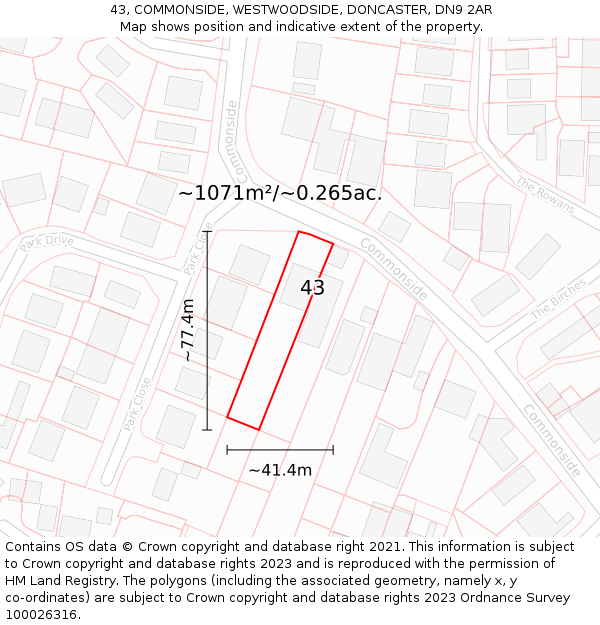 43, COMMONSIDE, WESTWOODSIDE, DONCASTER, DN9 2AR: Plot and title map