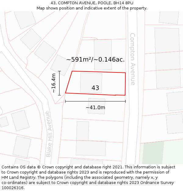 43, COMPTON AVENUE, POOLE, BH14 8PU: Plot and title map