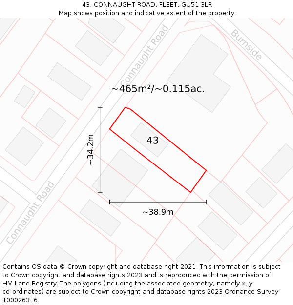 43, CONNAUGHT ROAD, FLEET, GU51 3LR: Plot and title map