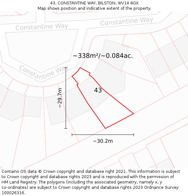 43, CONSTANTINE WAY, BILSTON, WV14 8GX: Plot and title map