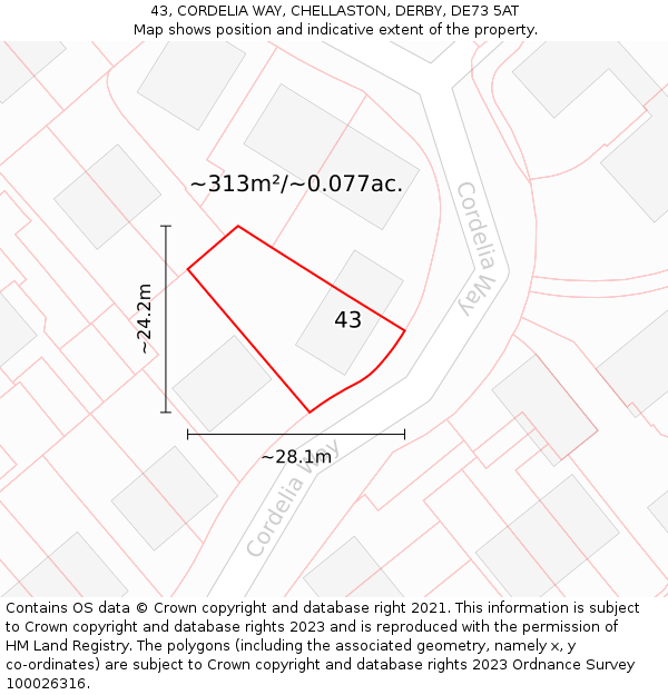 43, CORDELIA WAY, CHELLASTON, DERBY, DE73 5AT: Plot and title map
