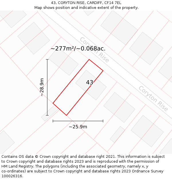 43, CORYTON RISE, CARDIFF, CF14 7EL: Plot and title map
