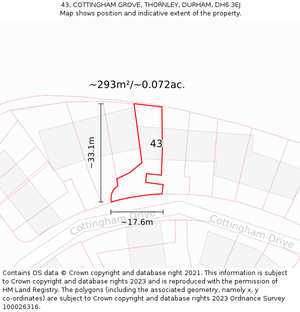 43, COTTINGHAM GROVE, THORNLEY, DURHAM, DH6 3EJ: Plot and title map