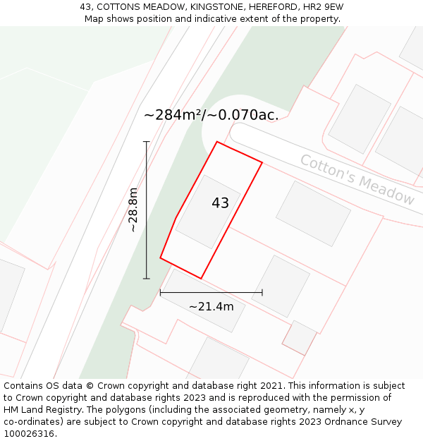43, COTTONS MEADOW, KINGSTONE, HEREFORD, HR2 9EW: Plot and title map