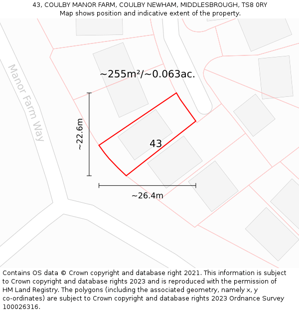 43, COULBY MANOR FARM, COULBY NEWHAM, MIDDLESBROUGH, TS8 0RY: Plot and title map
