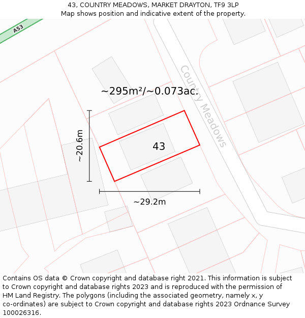 43, COUNTRY MEADOWS, MARKET DRAYTON, TF9 3LP: Plot and title map