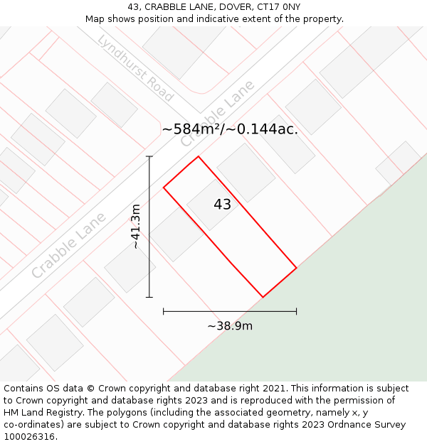 43, CRABBLE LANE, DOVER, CT17 0NY: Plot and title map