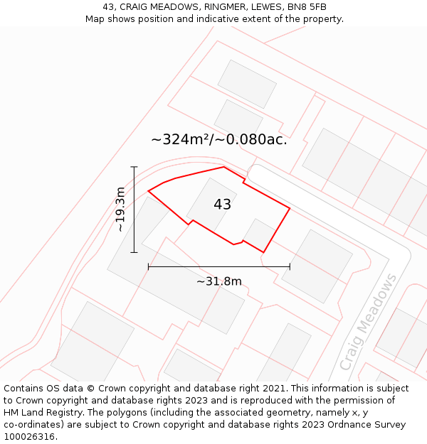43, CRAIG MEADOWS, RINGMER, LEWES, BN8 5FB: Plot and title map