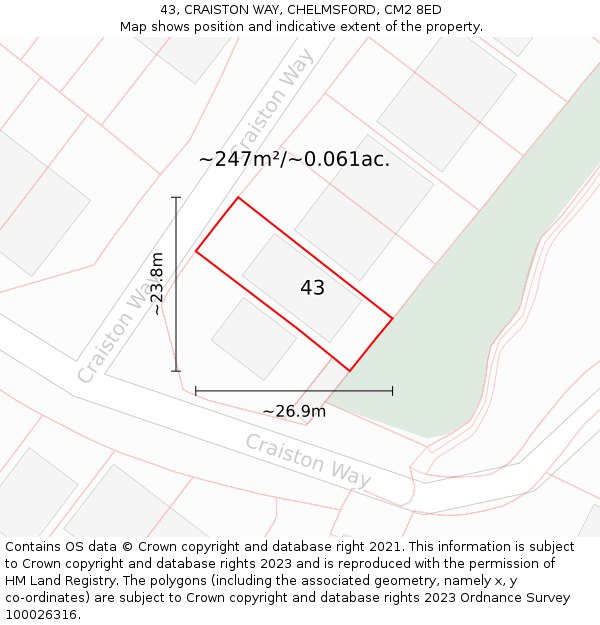 43, CRAISTON WAY, CHELMSFORD, CM2 8ED: Plot and title map