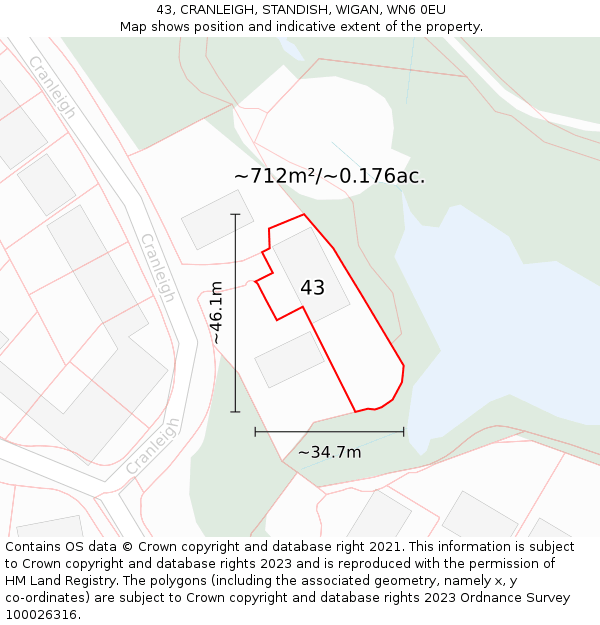 43, CRANLEIGH, STANDISH, WIGAN, WN6 0EU: Plot and title map