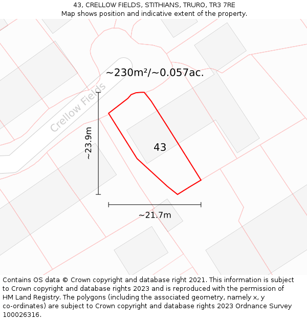 43, CRELLOW FIELDS, STITHIANS, TRURO, TR3 7RE: Plot and title map