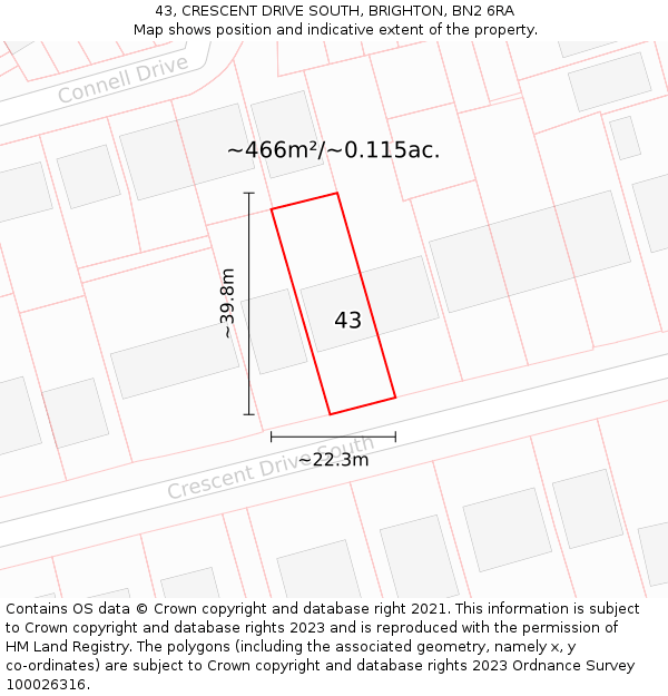 43, CRESCENT DRIVE SOUTH, BRIGHTON, BN2 6RA: Plot and title map