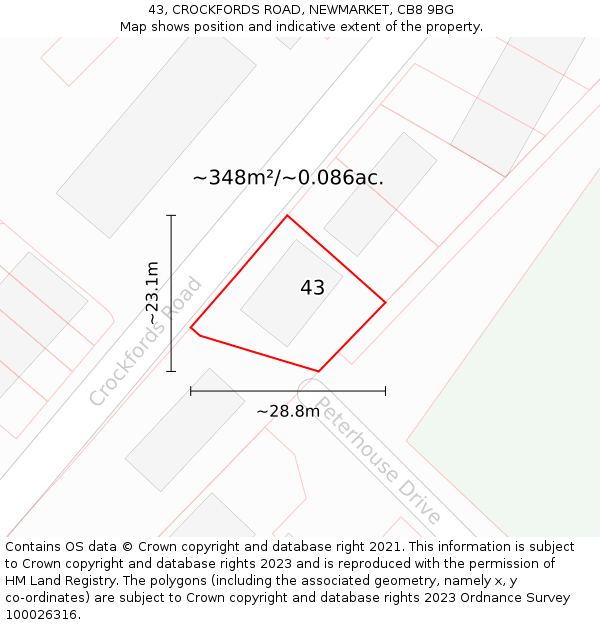 43, CROCKFORDS ROAD, NEWMARKET, CB8 9BG: Plot and title map
