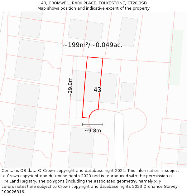 43, CROMWELL PARK PLACE, FOLKESTONE, CT20 3SB: Plot and title map