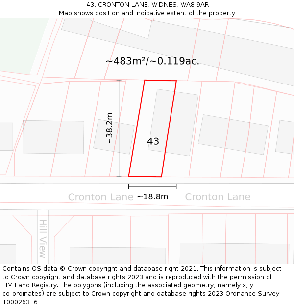 43, CRONTON LANE, WIDNES, WA8 9AR: Plot and title map