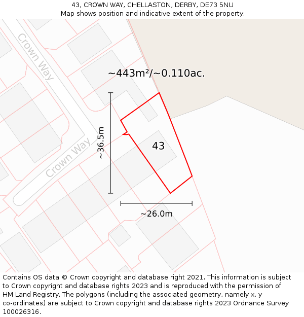 43, CROWN WAY, CHELLASTON, DERBY, DE73 5NU: Plot and title map