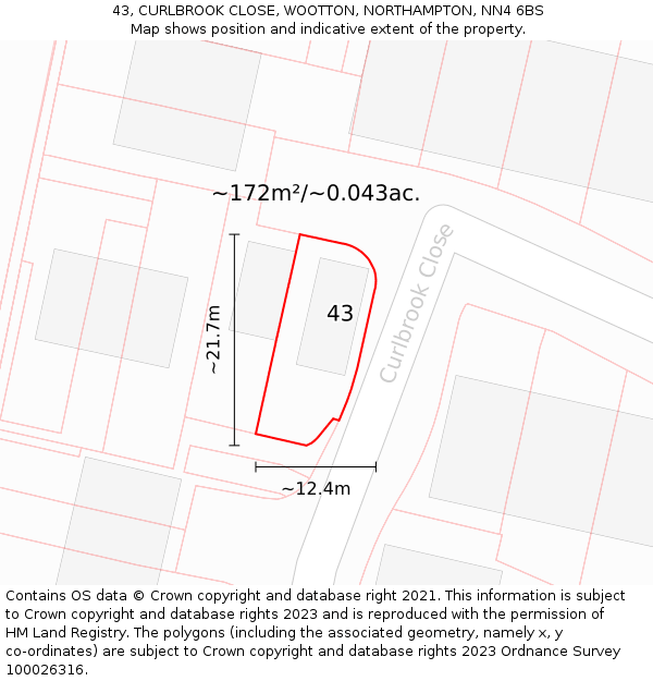 43, CURLBROOK CLOSE, WOOTTON, NORTHAMPTON, NN4 6BS: Plot and title map