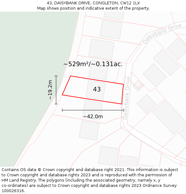 43, DAISYBANK DRIVE, CONGLETON, CW12 1LX: Plot and title map