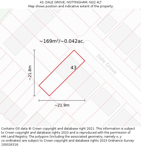 43, DALE GROVE, NOTTINGHAM, NG2 4LT: Plot and title map