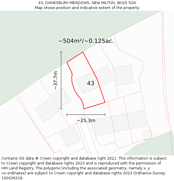 43, DANESBURY MEADOWS, NEW MILTON, BH25 5GX: Plot and title map