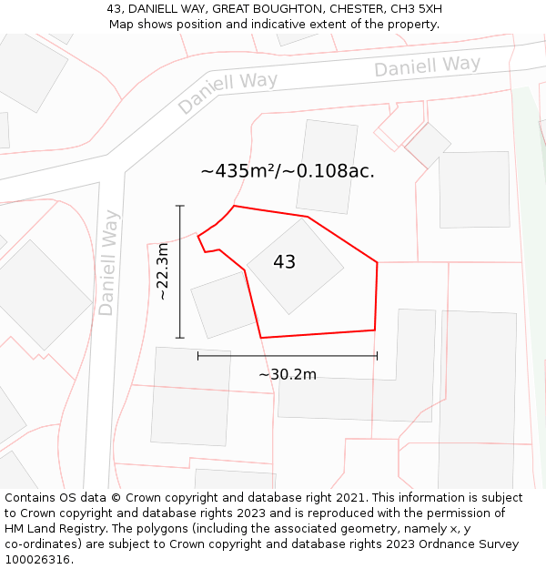 43, DANIELL WAY, GREAT BOUGHTON, CHESTER, CH3 5XH: Plot and title map