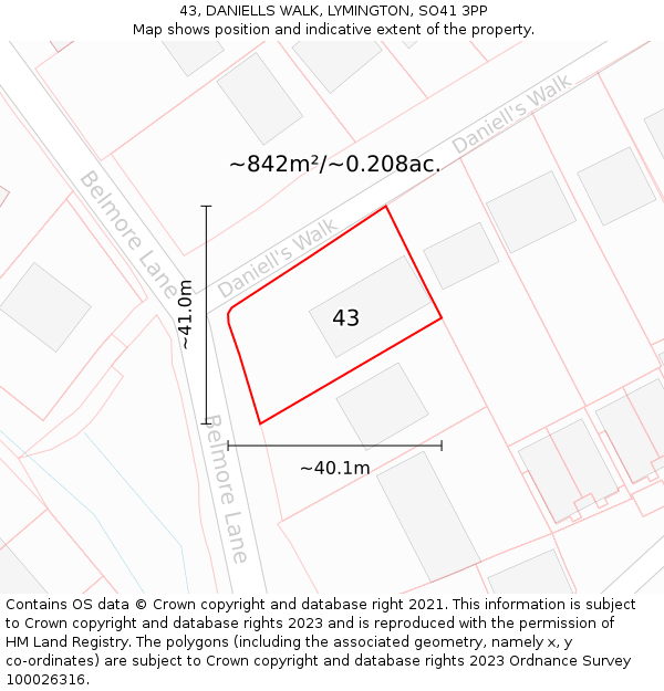 43, DANIELLS WALK, LYMINGTON, SO41 3PP: Plot and title map