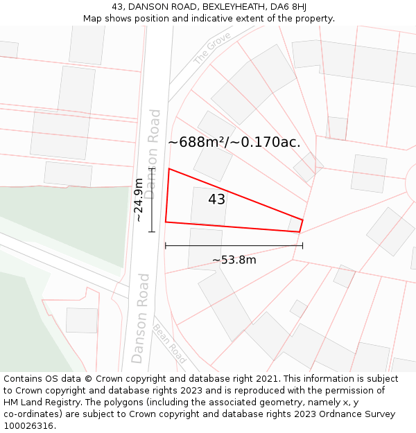 43, DANSON ROAD, BEXLEYHEATH, DA6 8HJ: Plot and title map