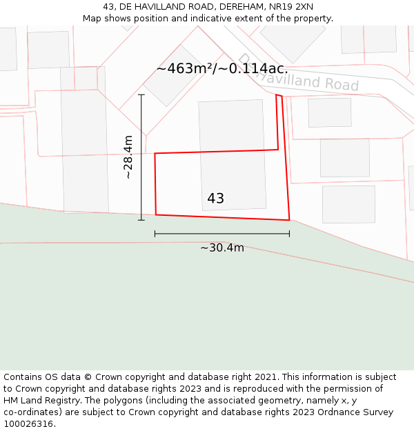 43, DE HAVILLAND ROAD, DEREHAM, NR19 2XN: Plot and title map