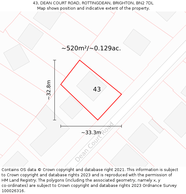 43, DEAN COURT ROAD, ROTTINGDEAN, BRIGHTON, BN2 7DL: Plot and title map