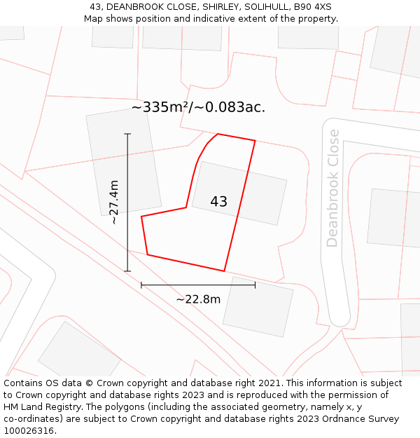 43, DEANBROOK CLOSE, SHIRLEY, SOLIHULL, B90 4XS: Plot and title map