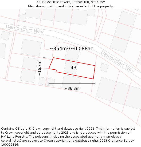 43, DEMONTFORT WAY, UTTOXETER, ST14 8XY: Plot and title map