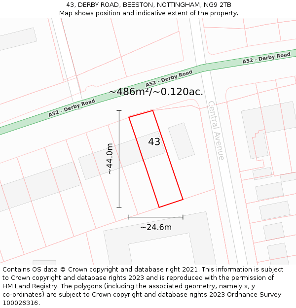 43, DERBY ROAD, BEESTON, NOTTINGHAM, NG9 2TB: Plot and title map