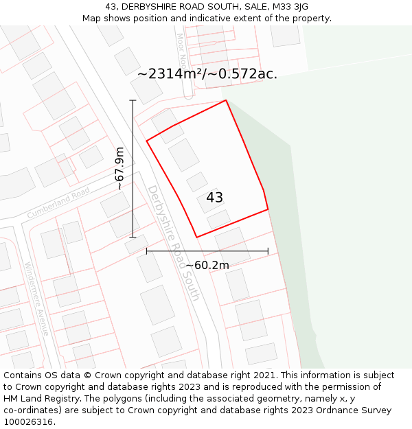 43, DERBYSHIRE ROAD SOUTH, SALE, M33 3JG: Plot and title map